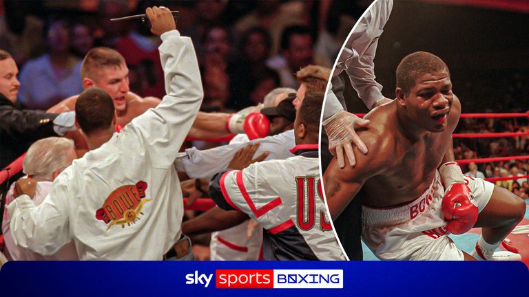 Andrew Golota after a melee erupted in the ring after the fight was awarded to Riddick Bowe