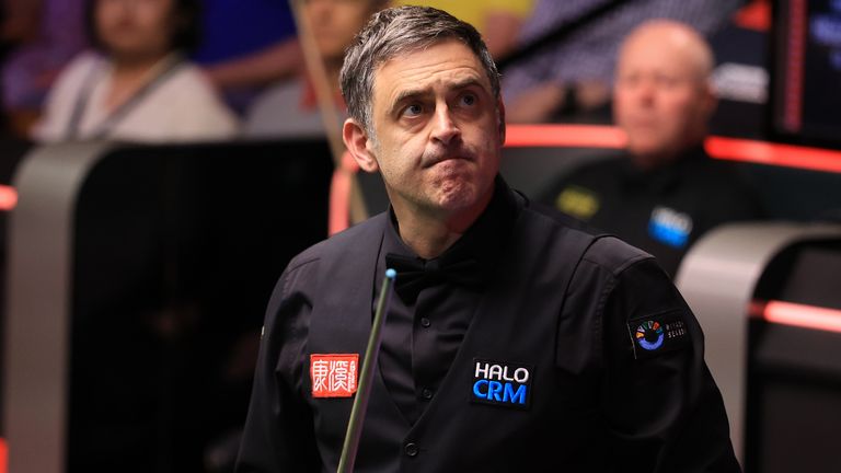 Ronnie O'Sullivan during his match against John Higgins on day ten of the Halo World Snooker Championship 2026 at the Crucible Theatre, Shef