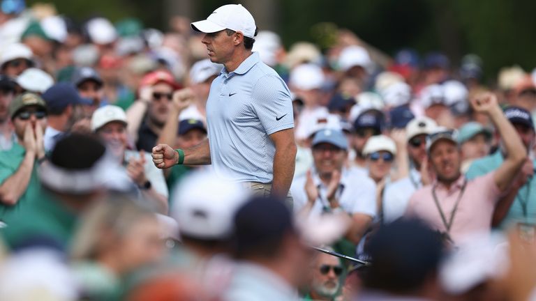 Rory McIlroy is roared on by the patrons at Augusta National on the final day of The Masters