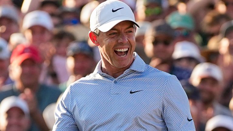 Rory McIlroy celebrates after winning The Masters again
