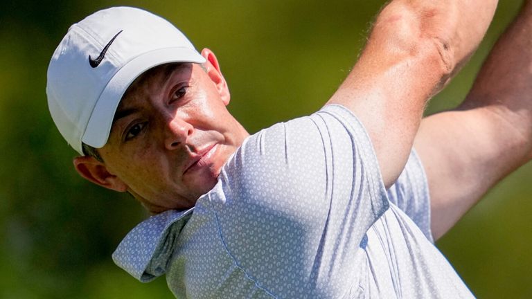 Rory McIlroy hits his tee shot on the fourth hole at Augusta