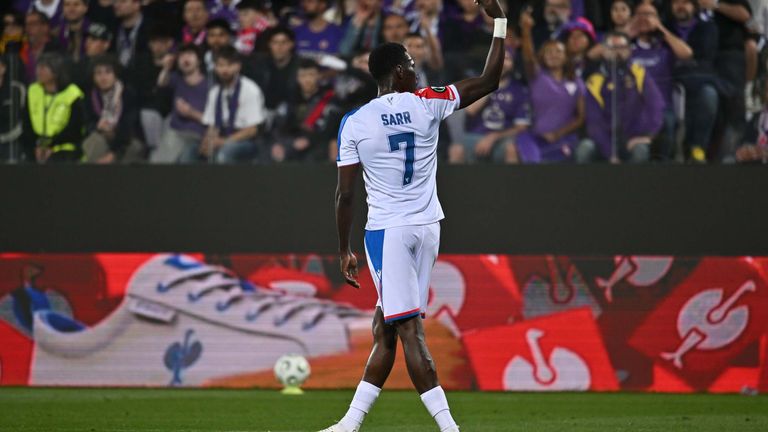 Sarr celebrates putting Palace in front at Fiorentina