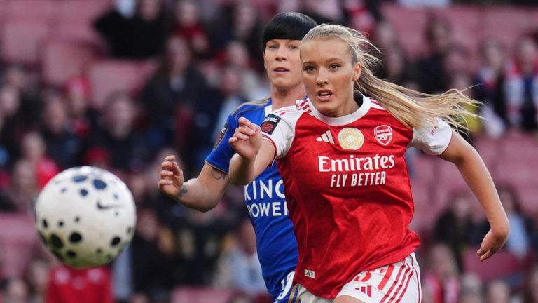 Arsenal's Smilla Holmberg scores the second goal against Leicester