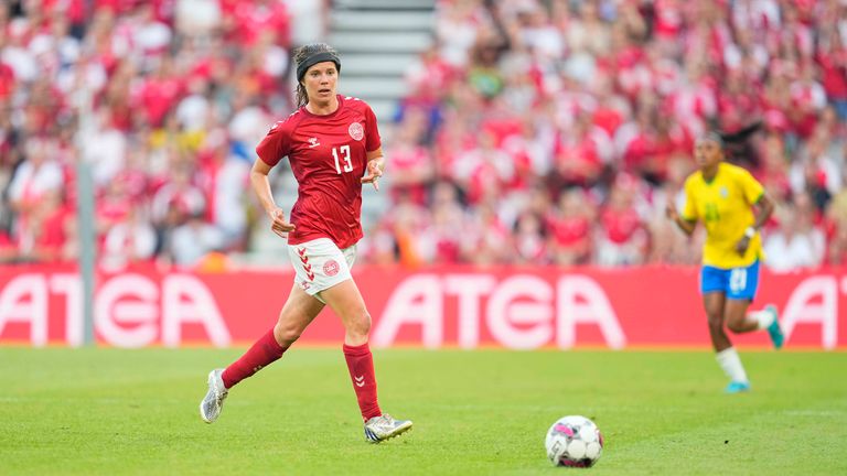 Sofie Junge Pedersen of Denmark during Denmark Women v Brazil Women, Pre Women's EURO 2022 Friendly at Parken Stadium, Copenhagen