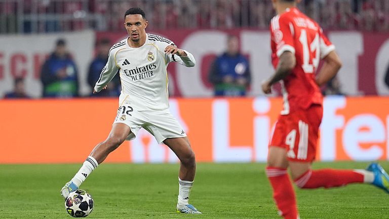 Trent Alexander-Arnold of Real Madrid CF in action during the UEFA Champions League 2025/26 Quarter-Final Second Leg match between FC Bayern M..nchen and Real Madrid CF at Allianz Arena on April 15, 2026 in Munich, Germany.