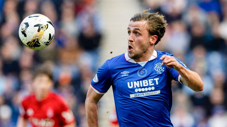 GLASGOW, SCOTLAND - MARCH 21: Rangers' Tuur Rommens in action during a William Hill Premiership match between Rangers and Aberdeen at Ibrox Stadium, on March 21, 2026, in Glasgow, Scotland. (Photo by Craig Williamson / SNS Group)