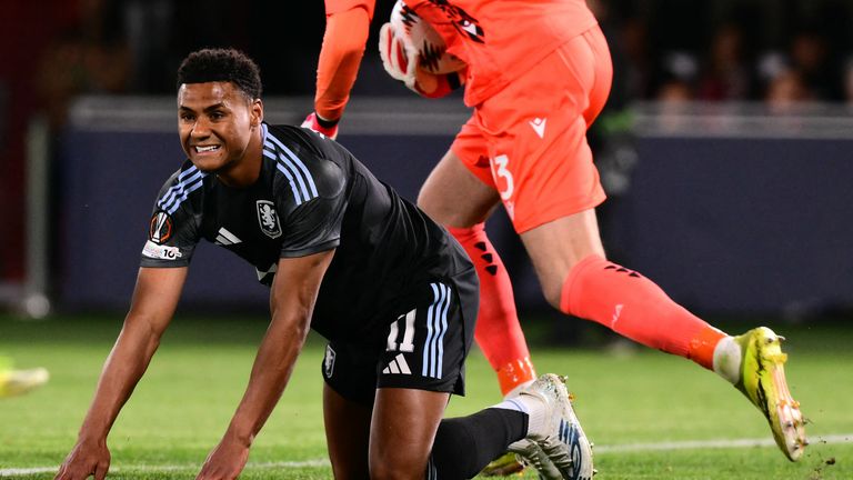 Ollie Watkins reacts to going close early on