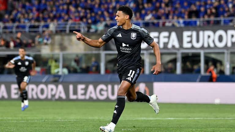 Ollie Watkins celebrates scoring his third goal in five games