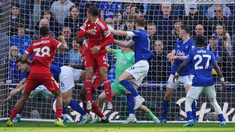 Virgil van Dijk heads in a late winner for Liverpool at the Hill-Dickinson Stadium