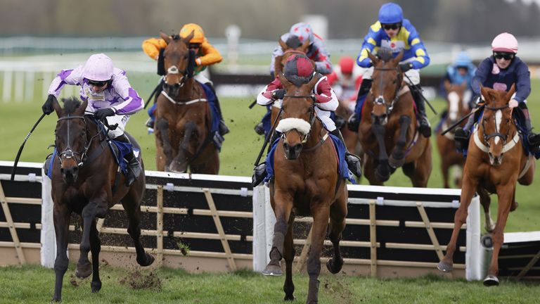 Walden, ridden by Stan Sheppard, on the way to winning Haydock's Pertemps Network Challenger Stayers Hurdle Series Final Handicap Hurdle