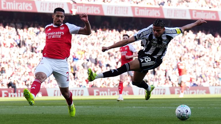 Newcastle United's William Osula (right) misses an opportunity on goal