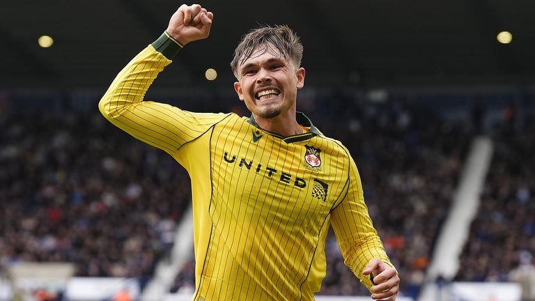 Callum Doyle of Wrexham celebrates