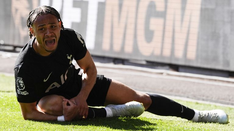 Xavi Simons appears injured before being stretchered off