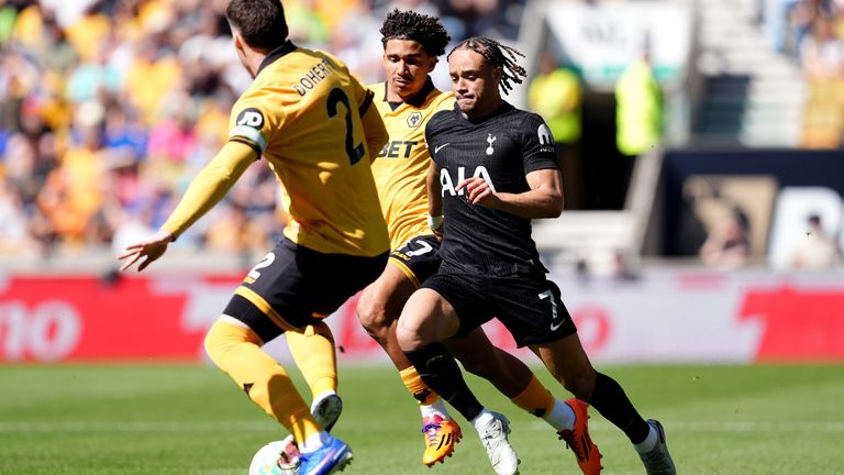 Tottenham Hotspur's Xavi Simons in action against Wolves