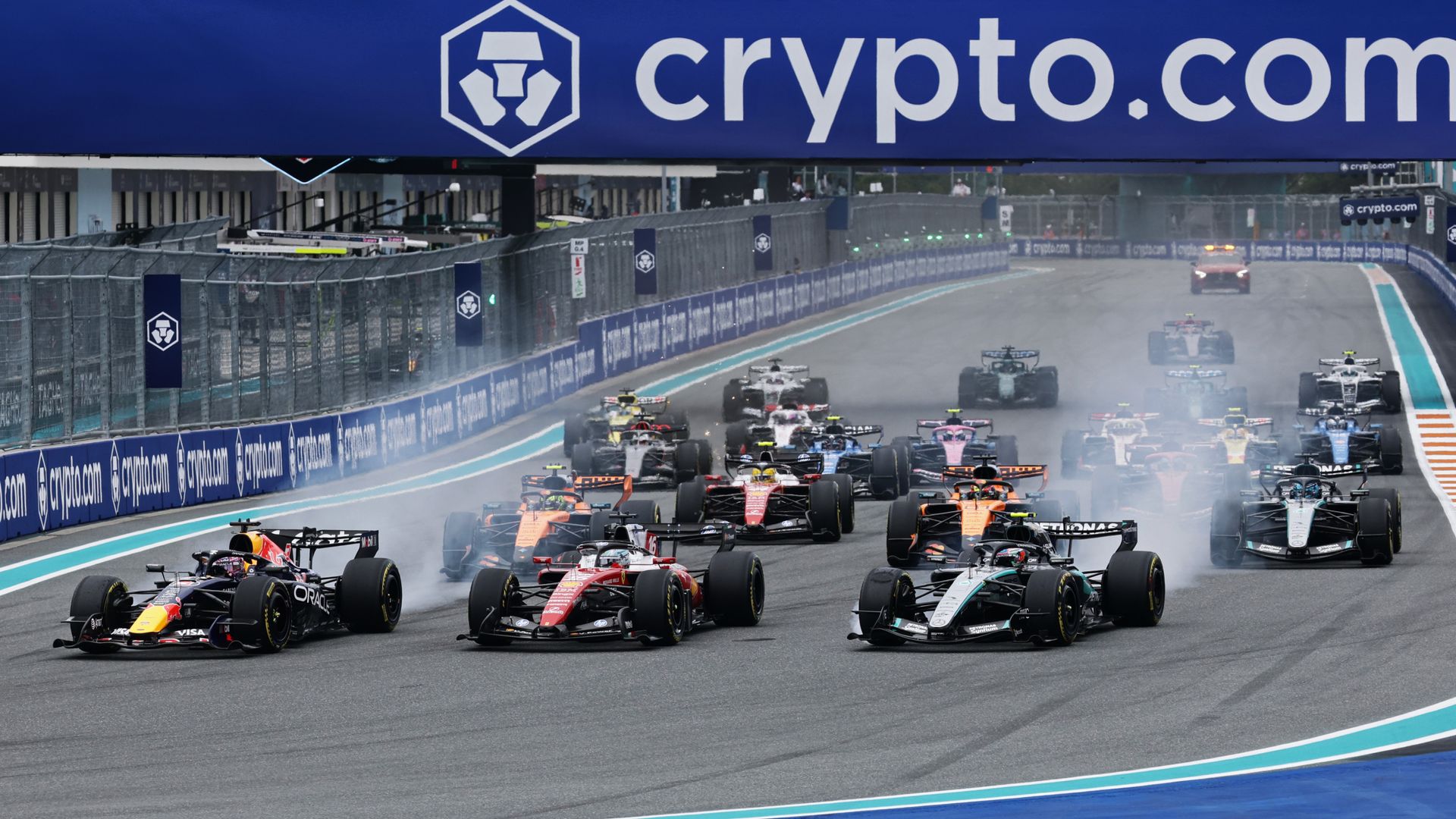 Miami GP: Leclerc takes lead as Verstappen spins in wild start LIVE!