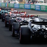 Cars line up for the start of the qualifying session of the Japanese Formula One Grand Prix