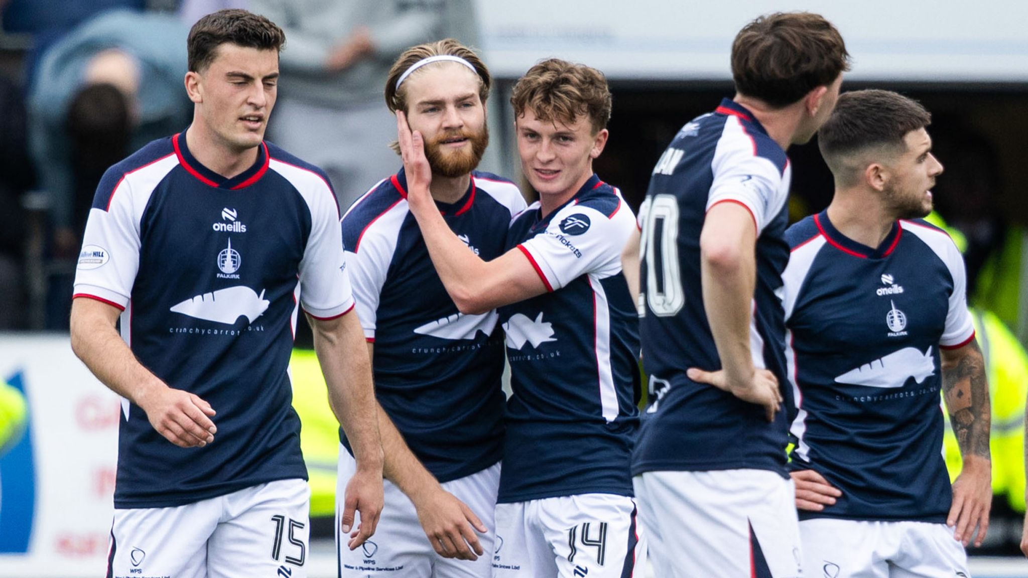 Falkirk's Henry Cartwright (centre) scored the only goal of the game against Motherwell