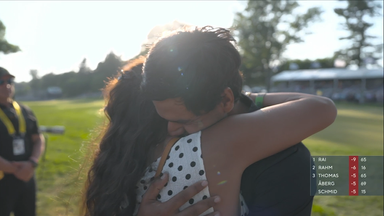 Aaron Rai hugs his wife Gaurika after winning the PGA Championship
