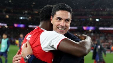 Mikel Arteta joined Arsenal's celebrations against Atletico Madrid