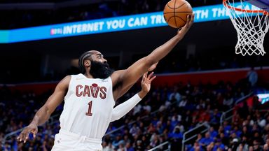 Cleveland Cavaliers guard James Harden goes to the basket against the Detroit Pistons