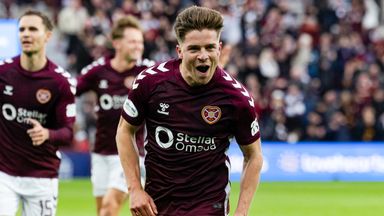Hearts' Cammy Devlin celebrates scoring to make it 2-0 during a William Hill Premiership match between Heart of Midlothian and Falkirk