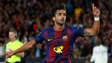 Barcelona's Ferran Torres celebrates his side's second goal during the Spanish La Liga soccer match between FC Barcelona and Real Madrid in Barcelona, Spain, Sunday, May 10, 2026. (AP Photo/Joan Monfort)