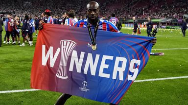 Crystal Palace's Jean-Philippe Mateta celebrates winning the UEFA Europa Conference League