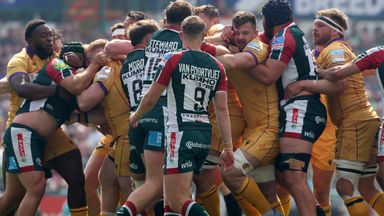 Leicester Tigers defeated Northampton Saints in a ill-tempered East Midlands derby
