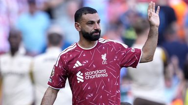 Image of Mohamed Salah salutes the fans at Anfield following his final appearance for Liverpool