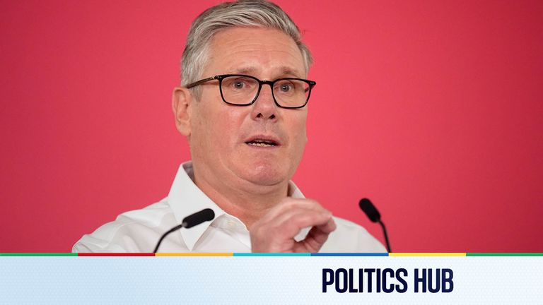 Keir Starmer giving a speech at the Coin Street Neighbourhood Centre.
Pic: PA