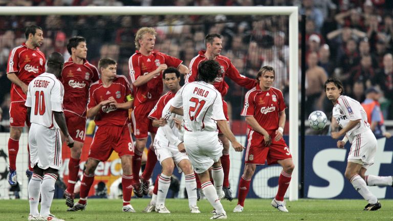 Pippo Inzaghi opened the scoring for AC Milan against Liverpool with Andrea Pirlo's free-kick in the 2007 Champions League final.