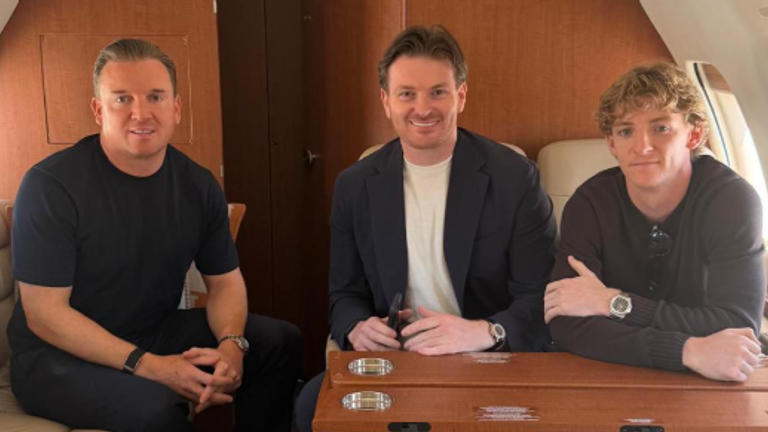 Anthony Gordon (right), accompanied by representatives Will Salthouse (left) and Adam Dugdale (centre)