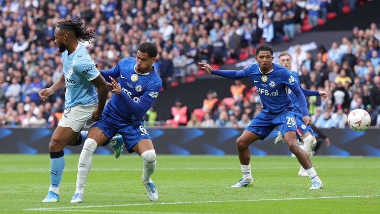 Antoine Semenyo opens the scoring in the FA Cup final with a deft back-heel flick