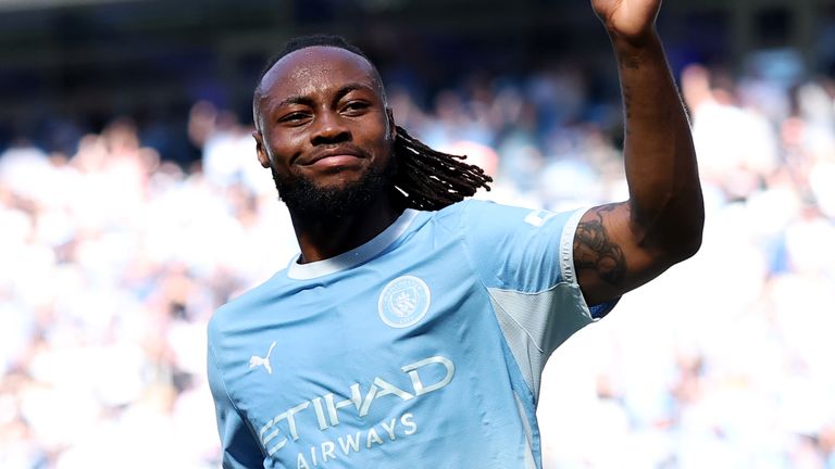 Antoine Semenyo celebrates his opener against Aston Villa