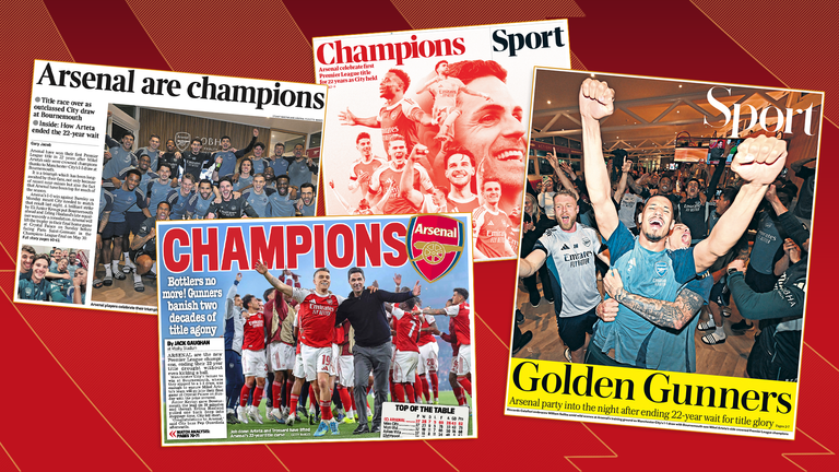 The back pages of UK newspapers react to Arsenal's Premier League title win