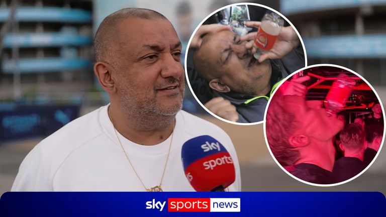 Manchester City fan Tal Rehmann looks back on a defining image of the Premier League season after being pictured with an Arsenal bottle