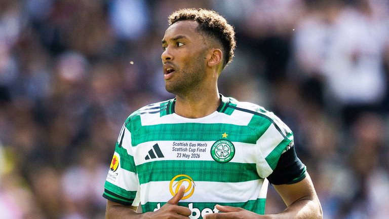 GLASGOW, SCOTLAND - MAY 23: Celtic's Auston Trusty in action during the Scottish Gas Men's Scottish Cup Final between Celtic and Dunfermline Athletic at Barclays Hampden, on May 23, 2026, in Glasgow, Scotland. (Photo by Craig Foy / SNS Group)