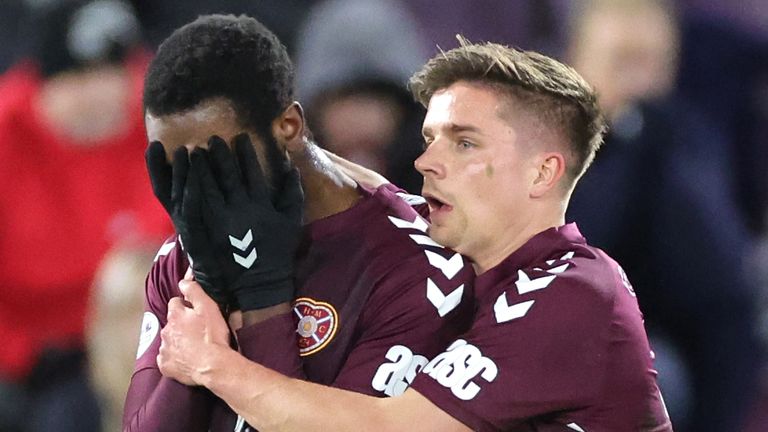 Hearts' Beni Baningime and Cameron Devlin