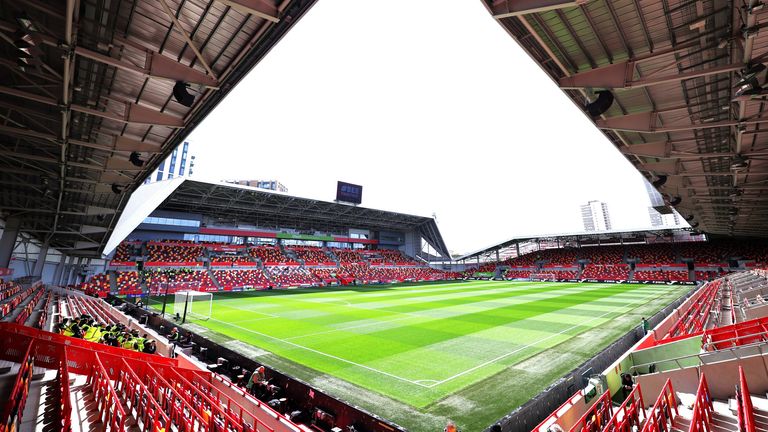 A view of the pitch before the Premier League match at the Gtech Community Stadium, London..