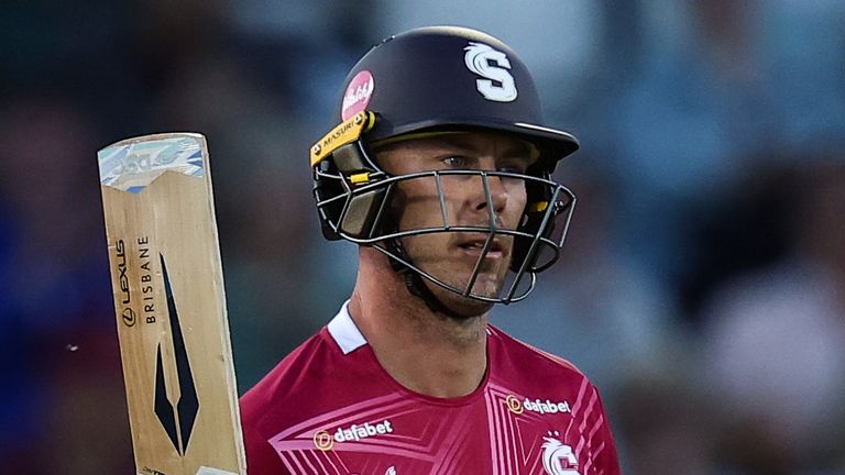 NORTHAMPTON, ENGLAND - MAY 29: Chris Lynn of Northamptonshire Steelbacks acknowledges the applause on reaching his half-century