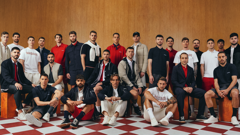The Croatia squad, wearing outfits by Mackage, the official off-field outfitter of the national team
