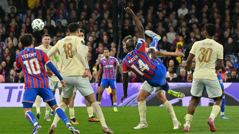 Jean Philippe Mateta's acrobatic effort hit the post