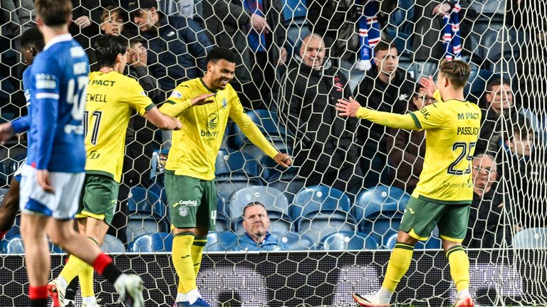 Hibernian's Dane Scarlett celebrates after scoring to make it 2-1 