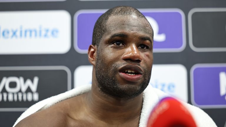 Daniel Dubois speaking after his fight with Fabio Wardley (Photos: Leigh Dawney/Queensberry)