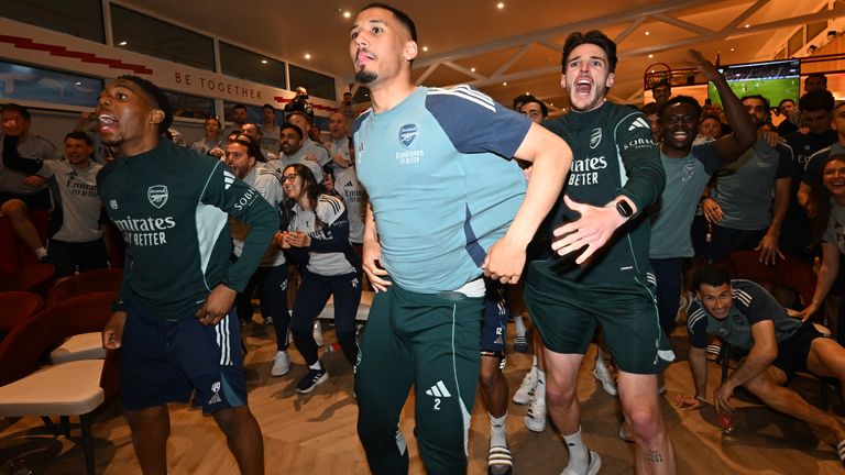 Declan Rice and the Arsenal players as the final whistle sounded at Bournemouth...