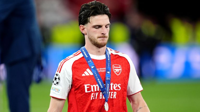 Arsenal's Declan Rice dejected following the UEFA Champions League final