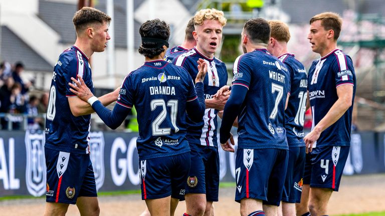 Dundee's Joe Westley celebrates after scoring against St Mirren