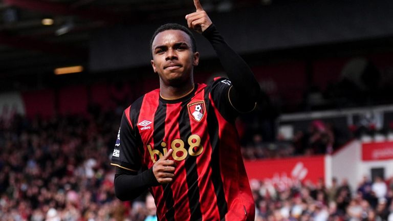 Eli Junior Kroupi celebrates after converting a penalty to give Bournemouth a 2-0 lead against Crystal Palace