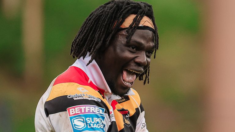Eribe Doro celebrates Bradford Bulls' Super League win over Hull FC