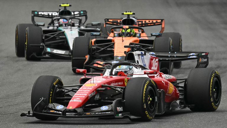 Charles Leclerc, Lando Norris and Kimi Antonelli at the Miami Grand Prix (Photo by CHANDAN KHANNA / AFP)